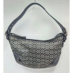 COACH Small Signature Canvas & Leather Hobo Handbag Purse K3K-6351 Black & Tan